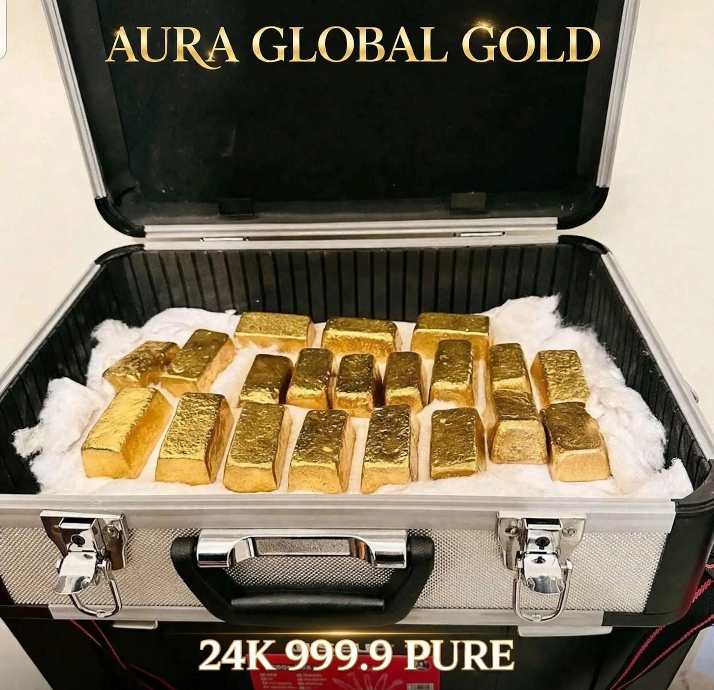Gold bars secured in a case for transport